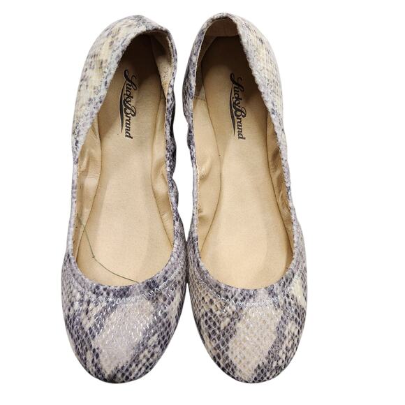 Lucky Brand Emmie Faux Leather Snakeskin Print Ballet Flats Cream Gray Tan 8 - Picture 2 of 7